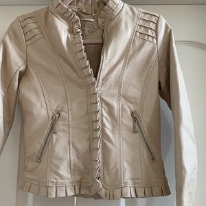 Girls vegan leather jacket in stone color